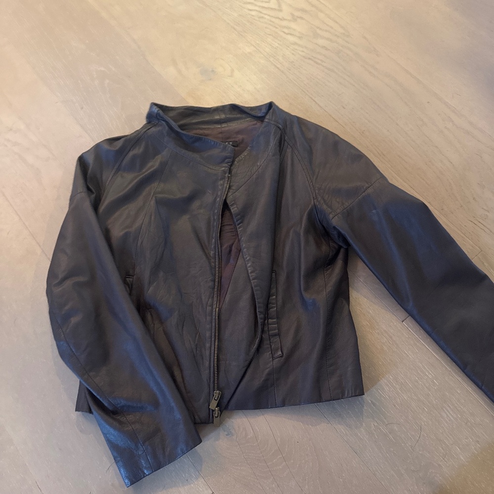 Theory Chocolate Brown Leather Jacket sz M